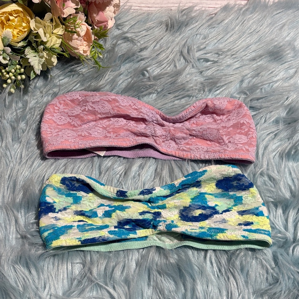 PINK Victoria's Secret Lace and Patterned Bandeaus Lot of 2
